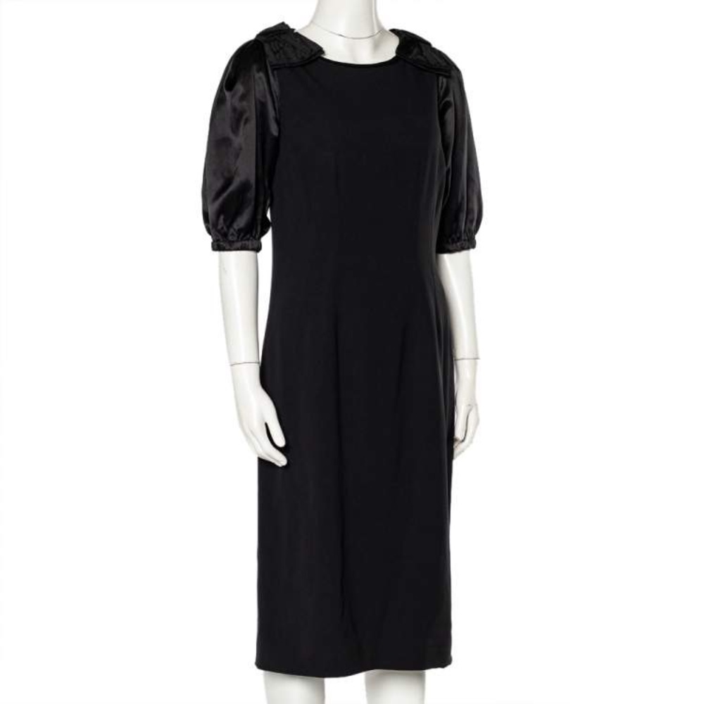 Dolce & Gabbana Black Crepe Bow Detail Sheath Dress
